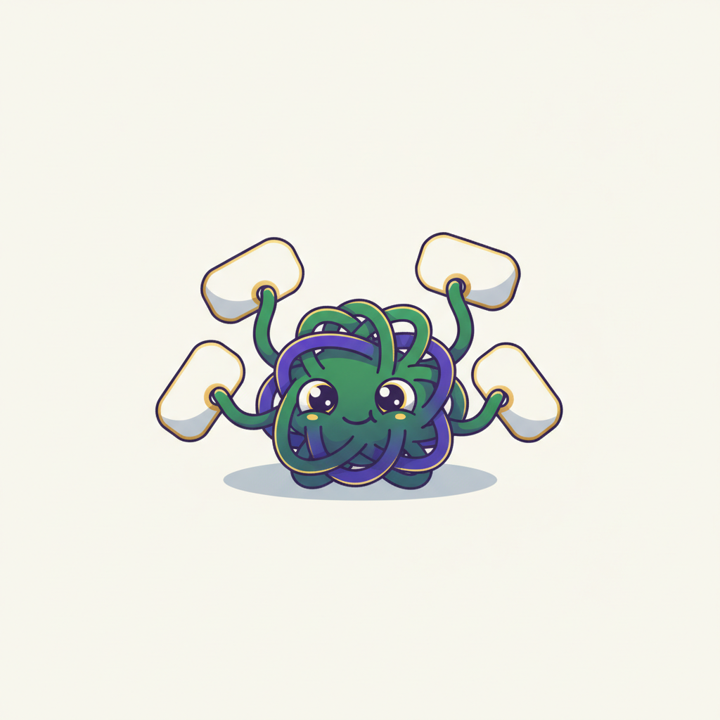 The Clutter foe, a tangled creature waving blank label tags