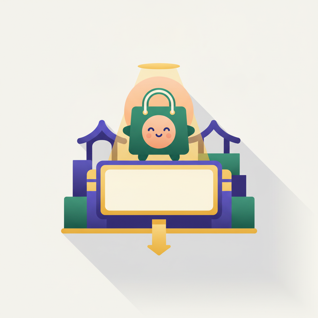 The SellerMate mascot spotlit on a banner stage at the top of search